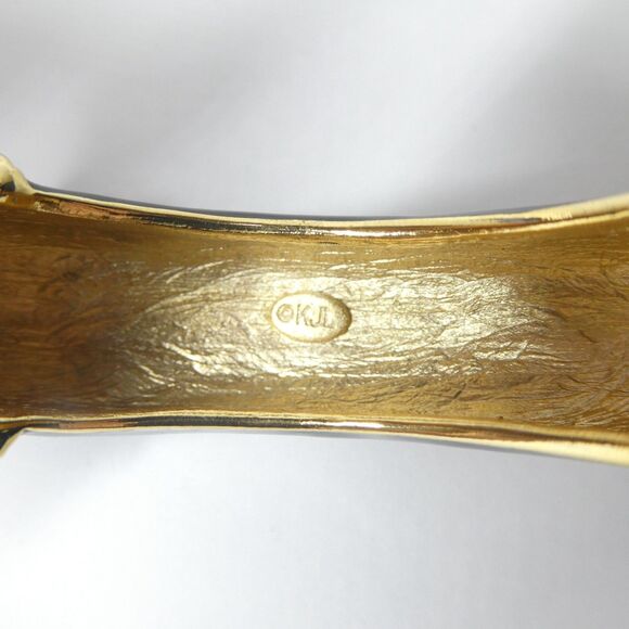 Double Leopard Head Bracelet KJL Kenneth Lane Black Gold Rhinestone Bangle Vtg - Picture 8 of 8